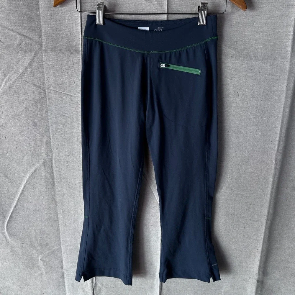Alo Y2K Yoga CoolFit Cropped Leggings Gray Lime Green Zipper Pocket Womens Small